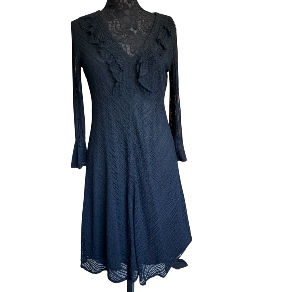 Anthropologie Black Lace Statement Bell Long Sleeve Bodycon Mini Dress